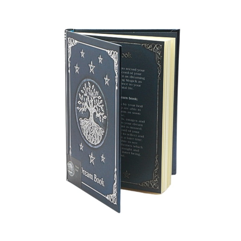 Decorative notebook with star and tree of life design on a white background