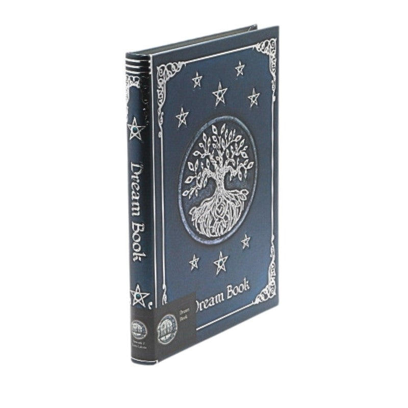 Blue notebook titled 'Dream Book' with star and tree design on a white background