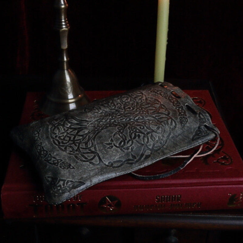 Tree Of Life Leather Drawstring Tarot Bag for Tarot, Oracle Cards & Runes 12cm x 18cm