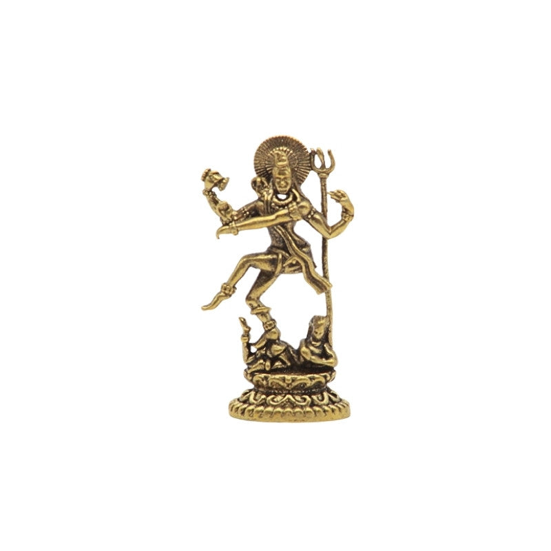 Gold-colored Brass statue of the deity Shiva on a white background