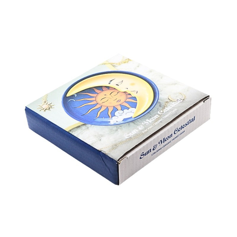 Box with sun and moon design on a white background