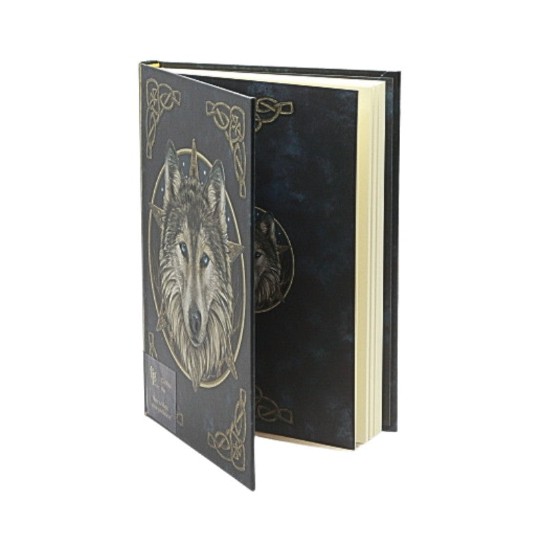 Decorative notebook with wolf illustration on a white background