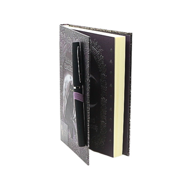 Decorative notebook with a pen inside on a white background