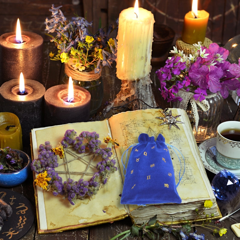 royal blue tarot bag with gold star sign print- sold by cygnet studio