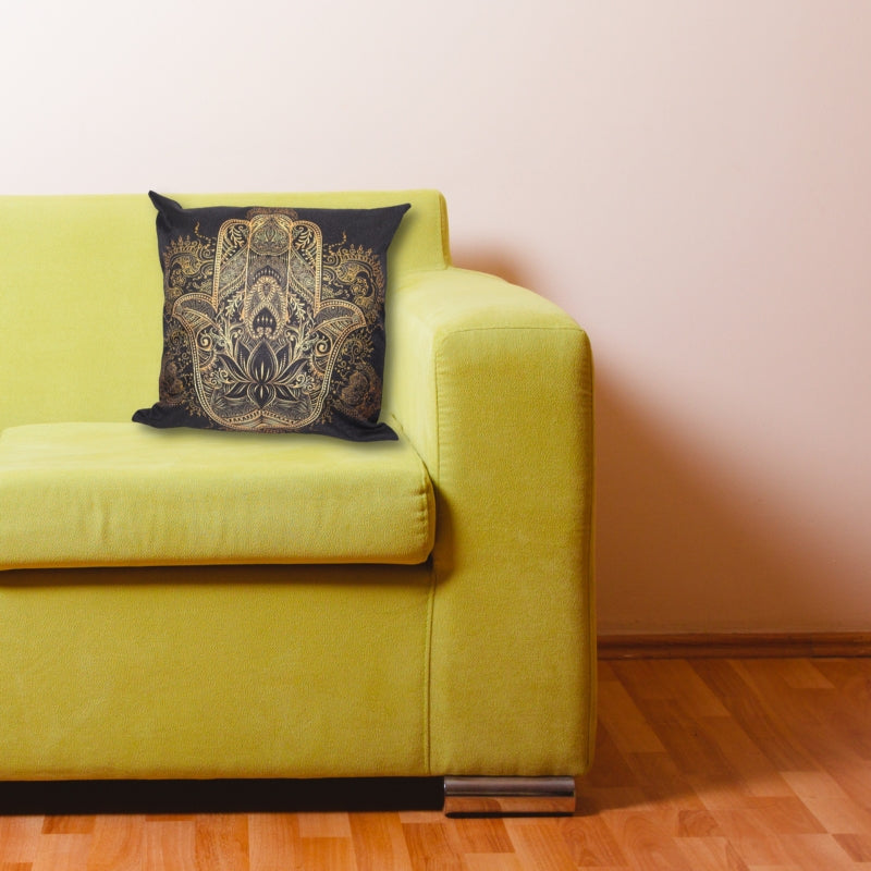 Gold Chamsa (Hamsa) Mandala Printed Linen Cushion Cover 45cm