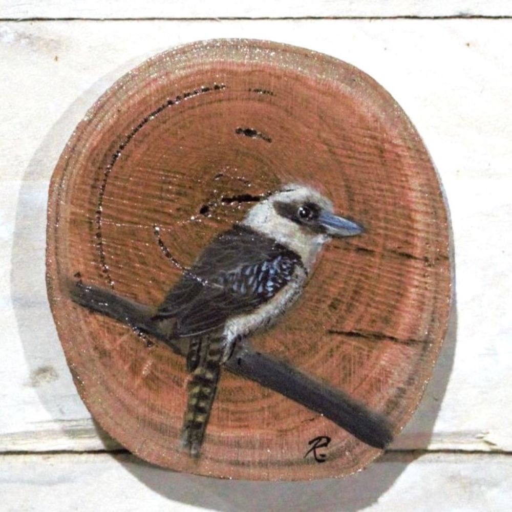 Hand Painted Wooden Ornament -Kookaburra on Old Gum Tree- Home Décor
