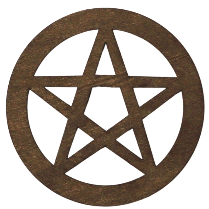 wooden Pentacle cut out on a white background- pentacle altar tile for witchcraft