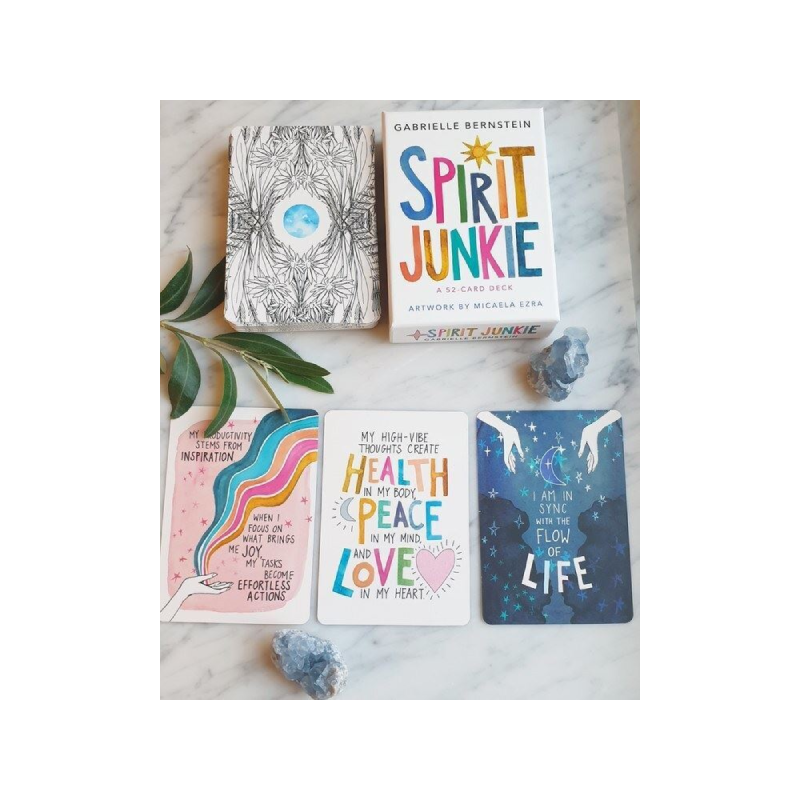 spirit junkie tarot deck box next to the deck, above 3 cards picked at random from pack