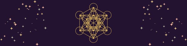  gold metatron's cube with gold stars on a purple background