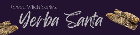 Banner containing image of yerba santa smudge sticks ion purple background