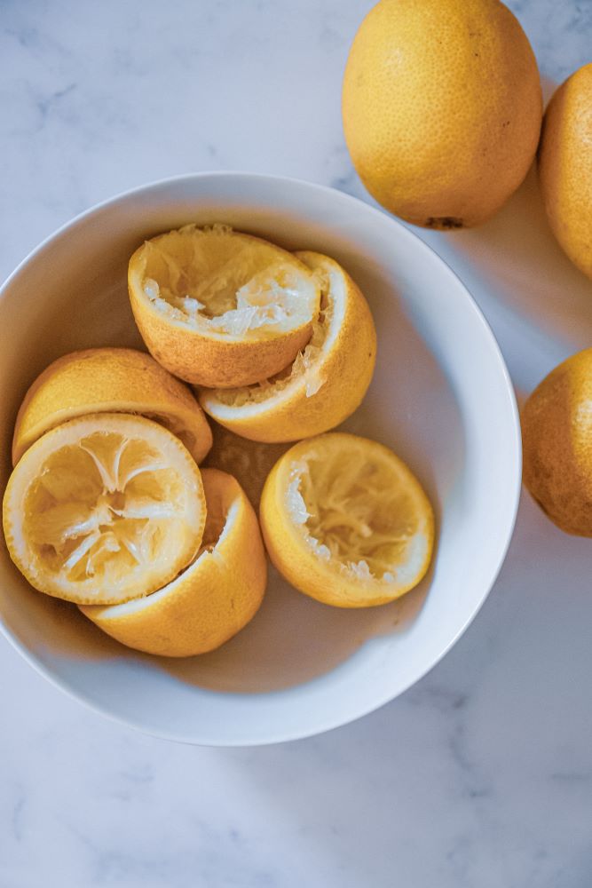 Lemon peels in a bowl 