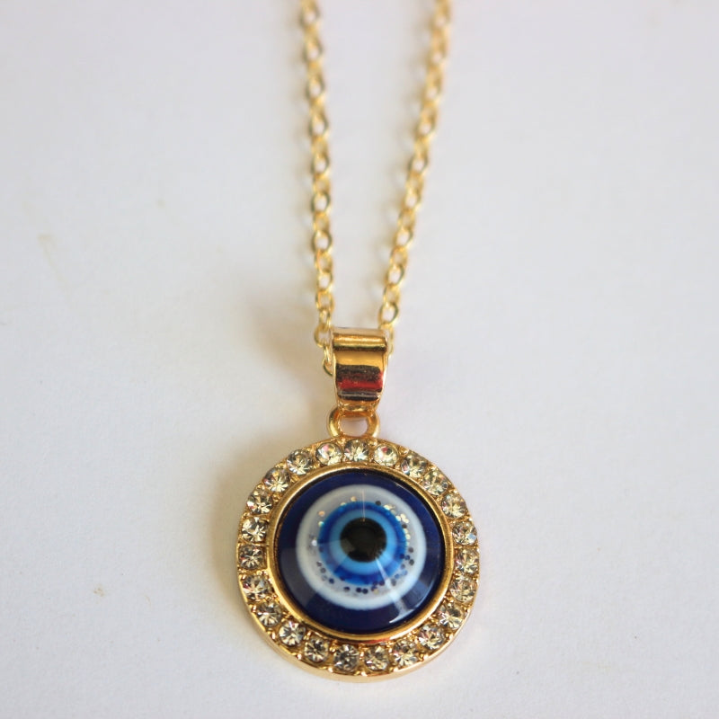 Turkish Evil Eye Round Pendant Adjustable Necklace  -Evil Eye Protection Amulet