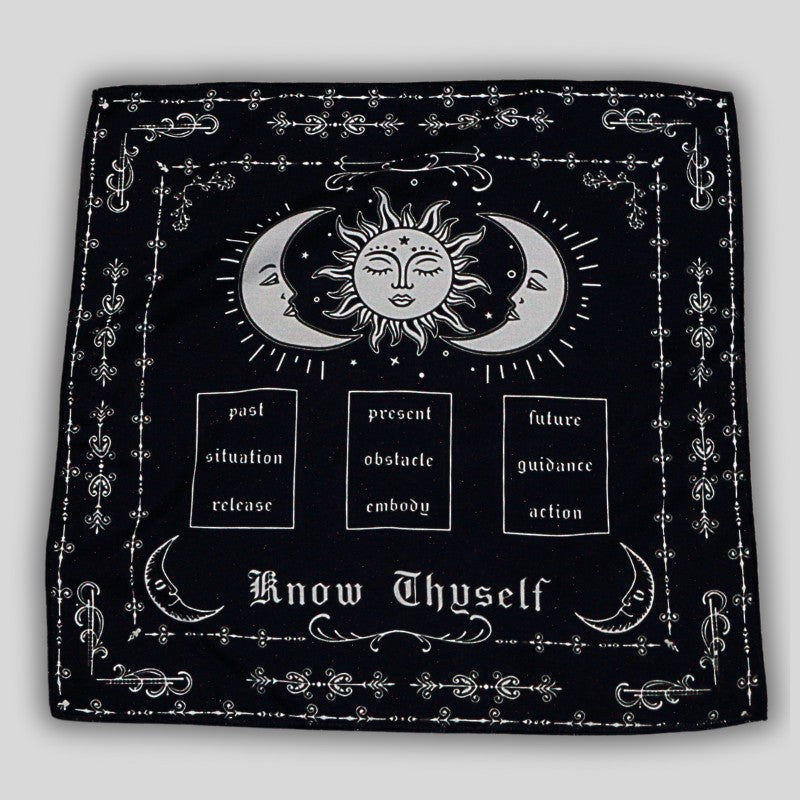 black and white tarot cloth
