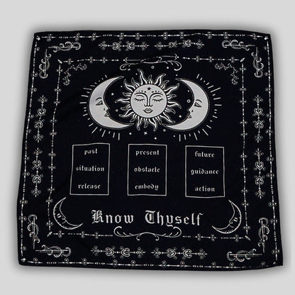 black and white tarot cloth