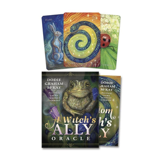 a Witch's Ally Oracle deck with 4 cards featuring animals on a white background
