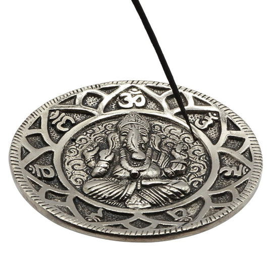 incense stick in  aluminium incense burner with ganesh and chakras