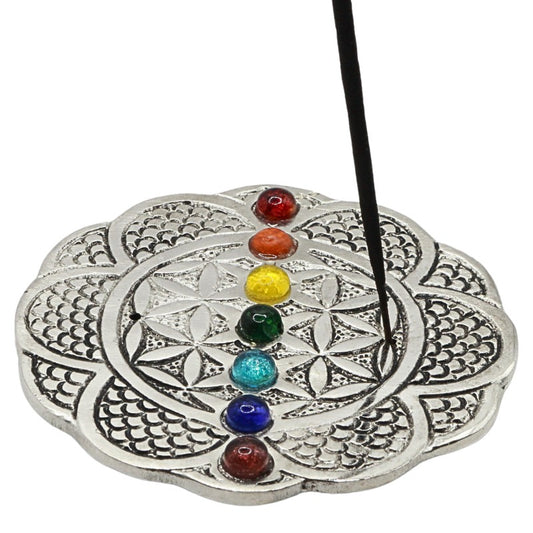incense stick in an  aluminium incense burner with chakra beads 