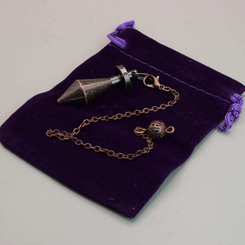 Antique Copper Pendulum ON PURPLE VELVET BAG