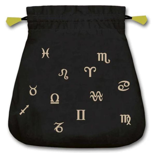 Black Tarot bag with astrological signs embroidered on front