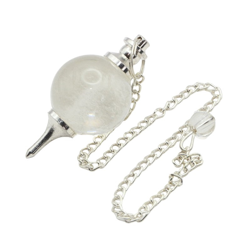 Crystal ball pendant with chain on a white background