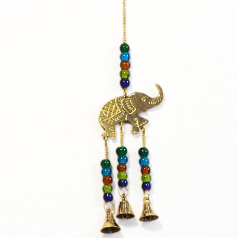 brass bells with elephant and coloured beads