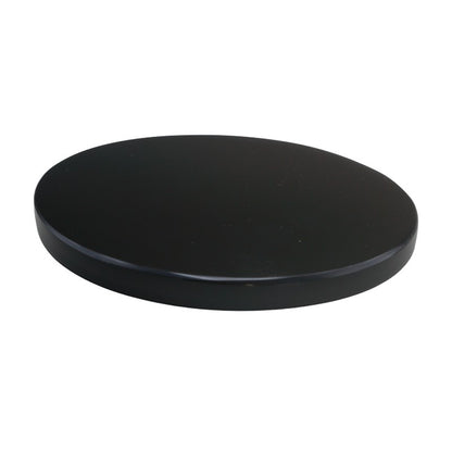A round black platform or base with a smooth, glossy finish, shown from an elevated angle against a plain white background.