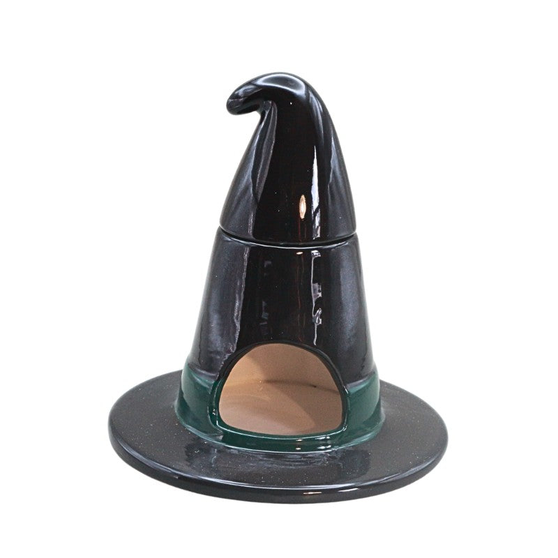 black ceramic witch hat  oil burner on white background