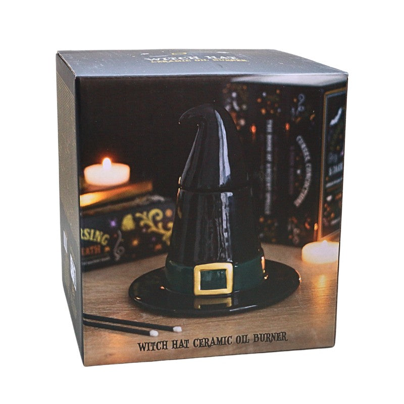 box featuring a black ceramic with hat on white background
