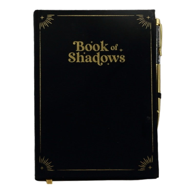 Velvet covered book of shadows with a black obsidian pen