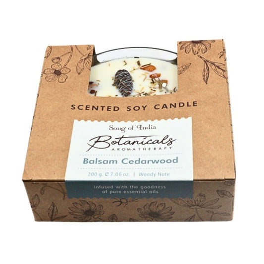 Scented soy candle in a decorative box with Botanicals Aromatherapy branding.