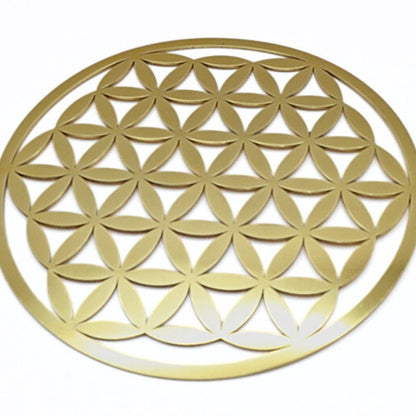 Brass plaque in the symbol of the flower of life