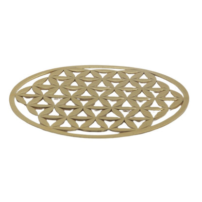 Brass plaque in the symbol of the flower of life