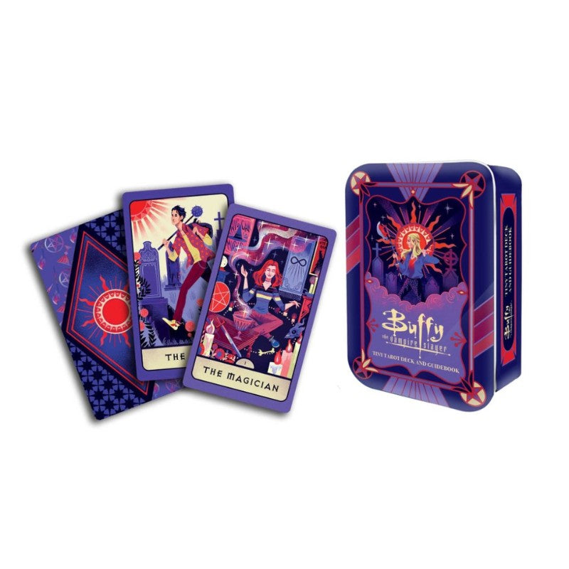 Buffy the Vampire Slayer playing cards with a tin box on a white background