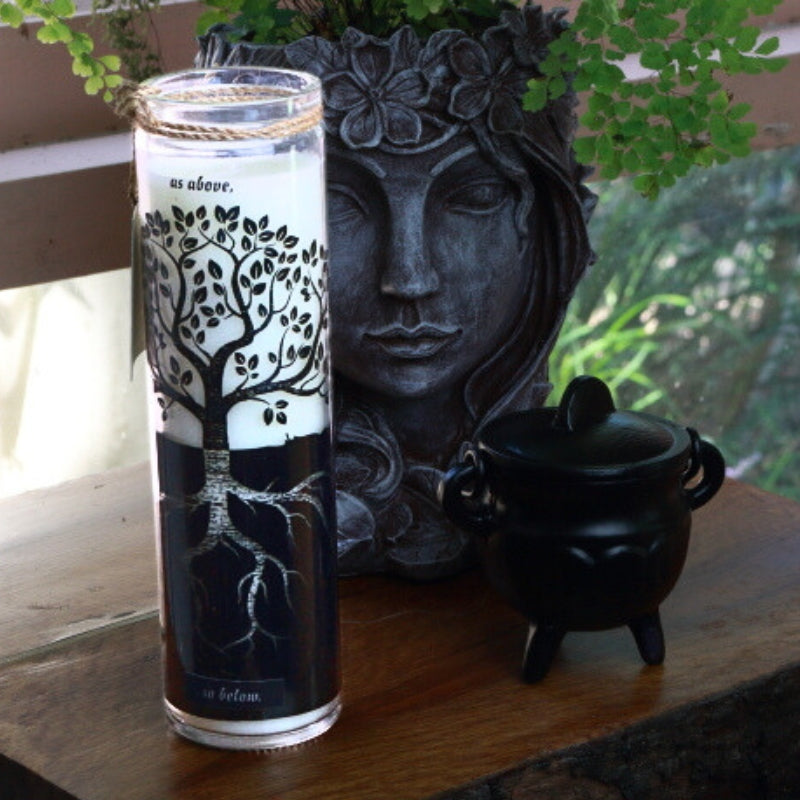 Tree Of Life Black & White Manifestation Candle "As Above, So Below"