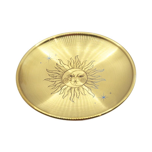 Gold coloured stainless steel plate with sun and moon design