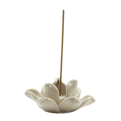 Japanese Incense in a cream ceramic Lotus Incense Stick Holder