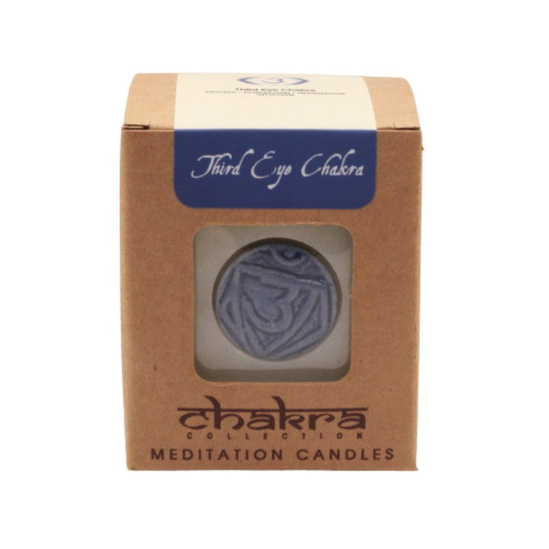 Third eye chakra meditation candle in brown box