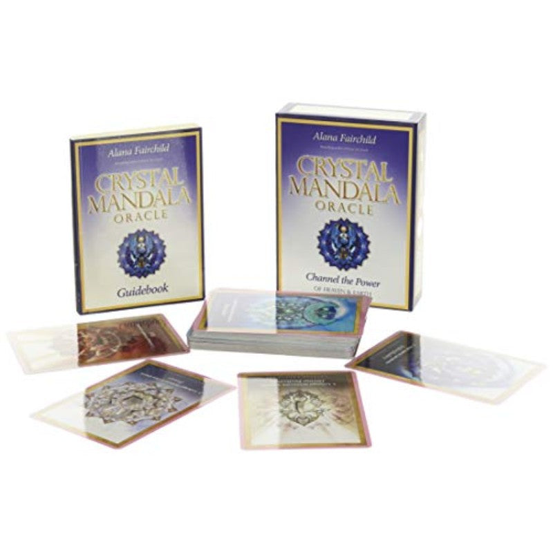 Crystal Mandala Oracle cards and guidebook on a white background