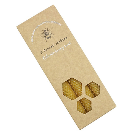 Rolled Beeswax Dinner Candles - 3pk