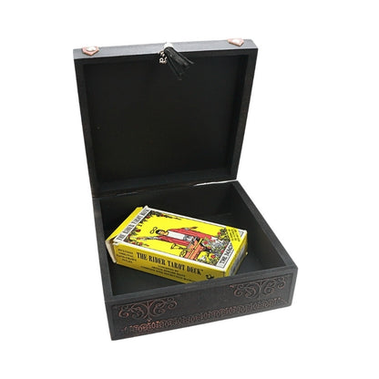 standard sized rider waite tarot deck inside a wooden box
