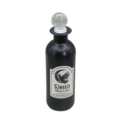 Black bottle labeled 'Dried Crow's Feet' on a white background