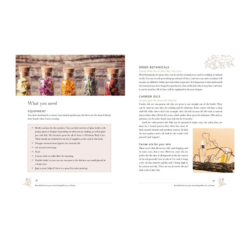 Page from a book or manual with text and images of bottles on a wooden surface.