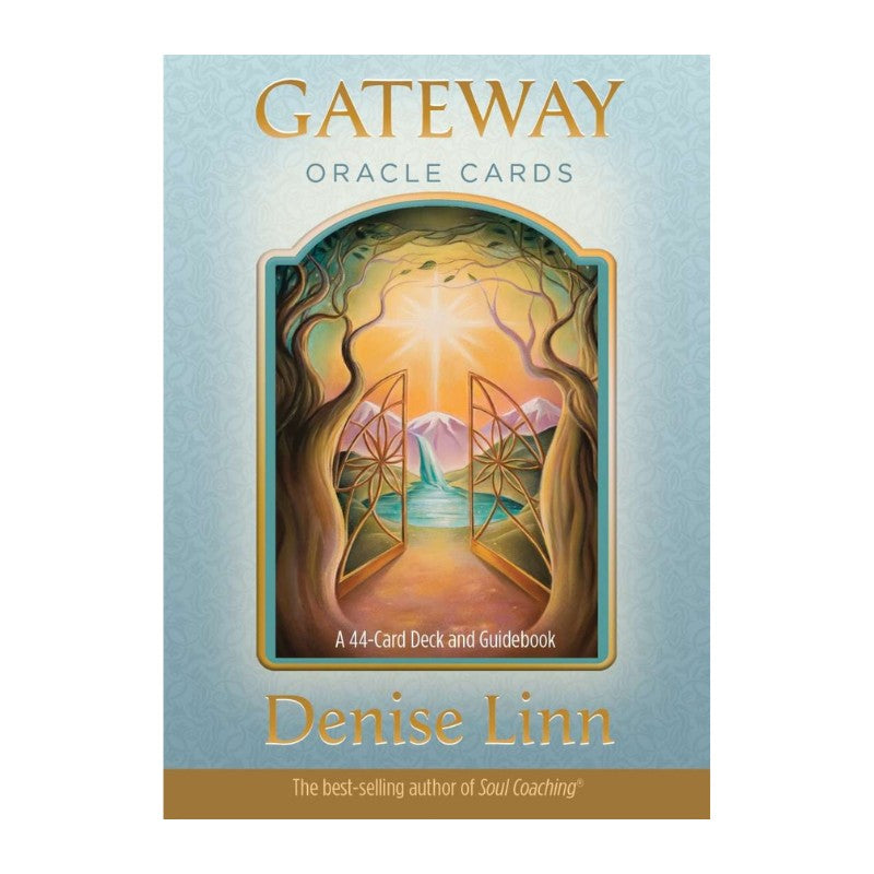 Oracle deck cover of 'Gateway Oracle Cards' by Denise Linn with a scenic illustration on a light blue background.
