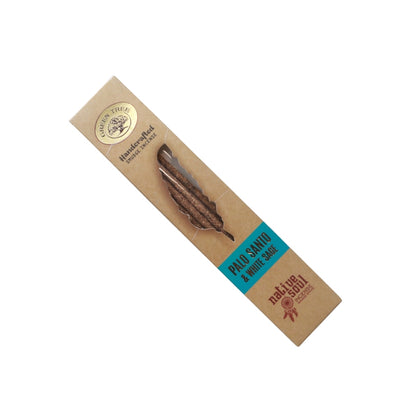 brown and blue box of incense on white background
