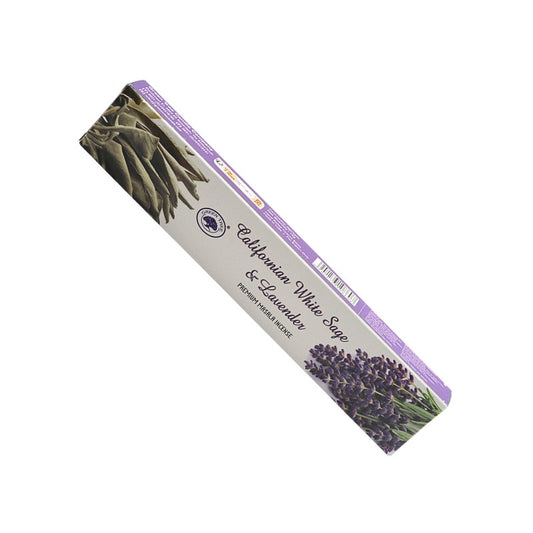 Incense stick packaging with lavender design on a white background