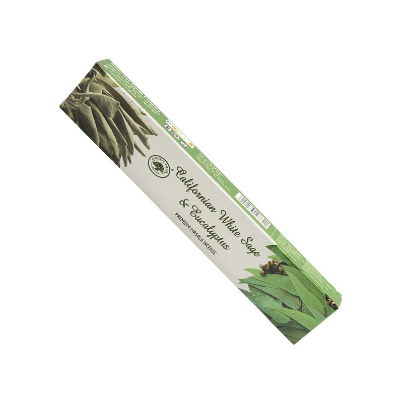 Incense stick packaging with green and white design on a white background