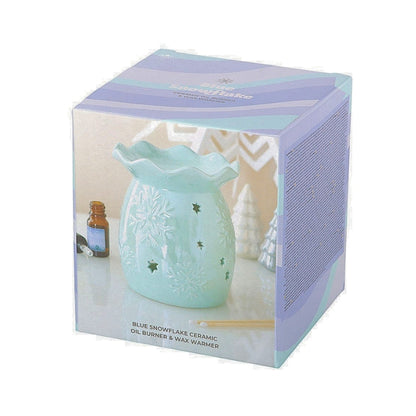 square blue packaging box for a blue snowflake oil burner 