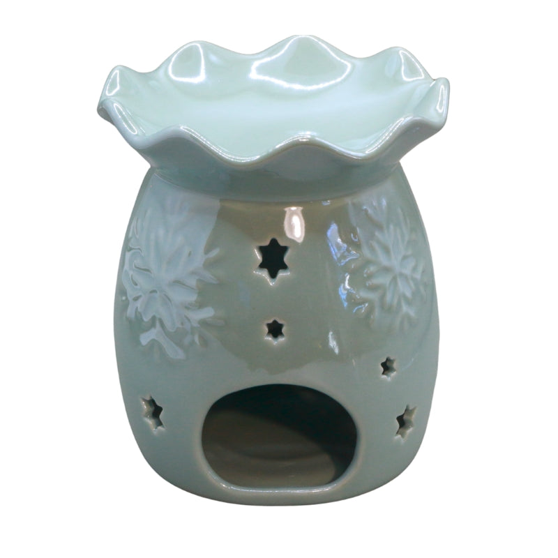  blue snowflake oil burner with cut out stars and snowflake design