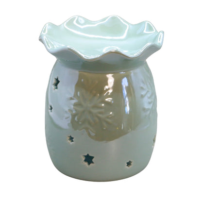  blue snowflake oil burner with cut out stars and snowflake design