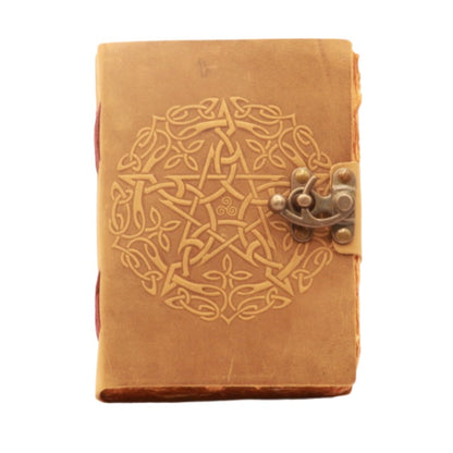 leather journal with pentagram on front cover and locking closure